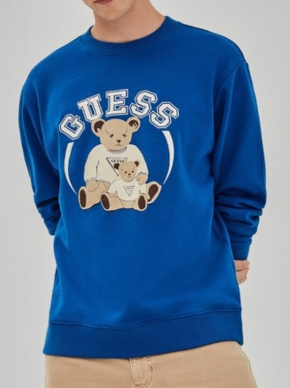 GUESS Royal Blue Bear Logo Crewneck Sweater retro classic Size medium